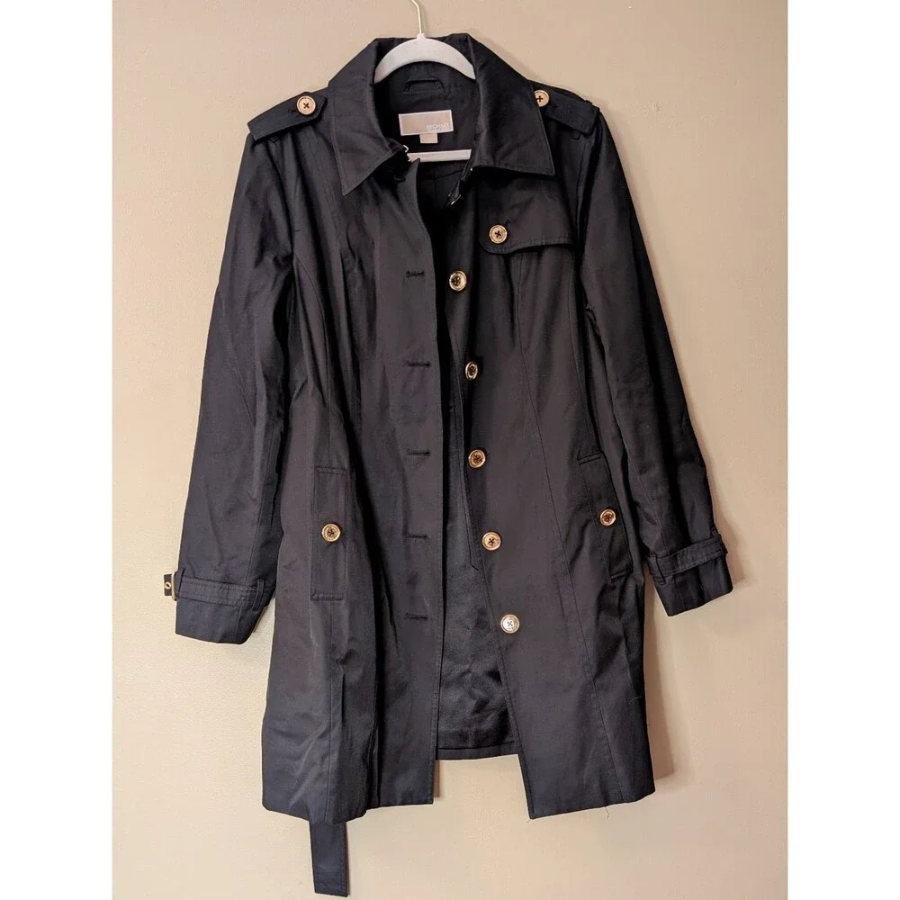 Michael Kors Black Gold-Button Trench coat size XL  Boss Babe classic utility